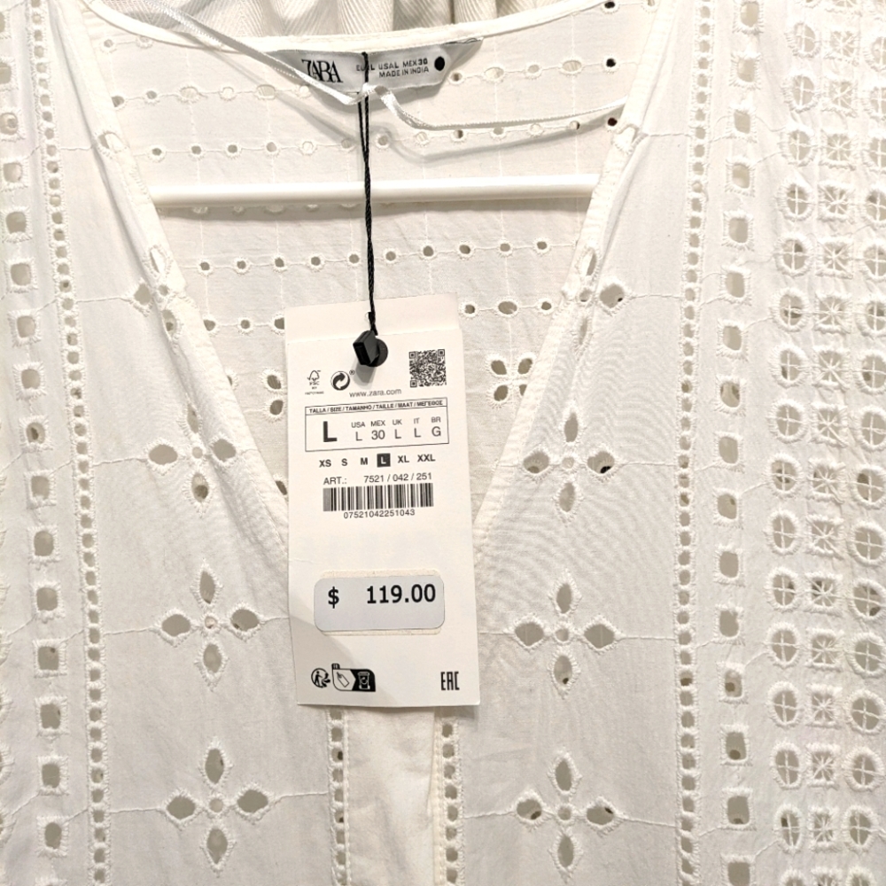 Zara eyelet lace dress white NWT large (L)
